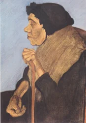 Alte blinde sitzende Frau